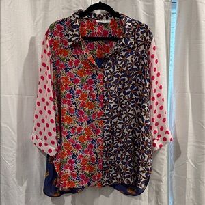 Rose & Olive Multicolor Floral and Geometric Blouse